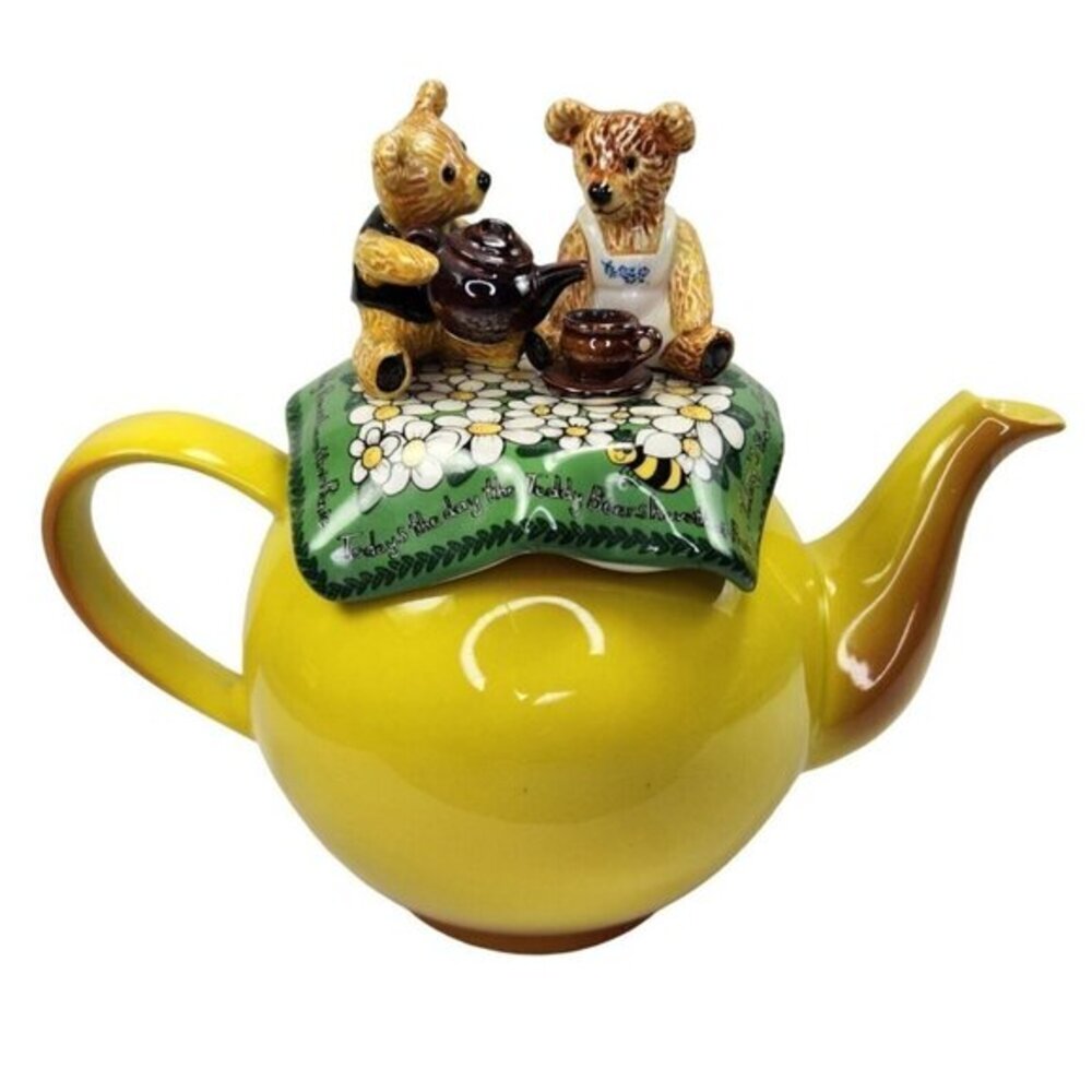 Cardew Designs Teddy Bear Picnic Teapot‎ Betty Made in England Yellow Vtg READ
